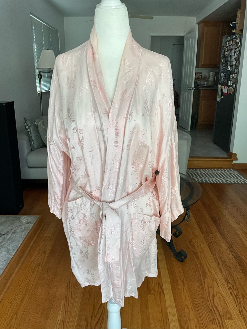 Silk Pink Floral Robe with Belt